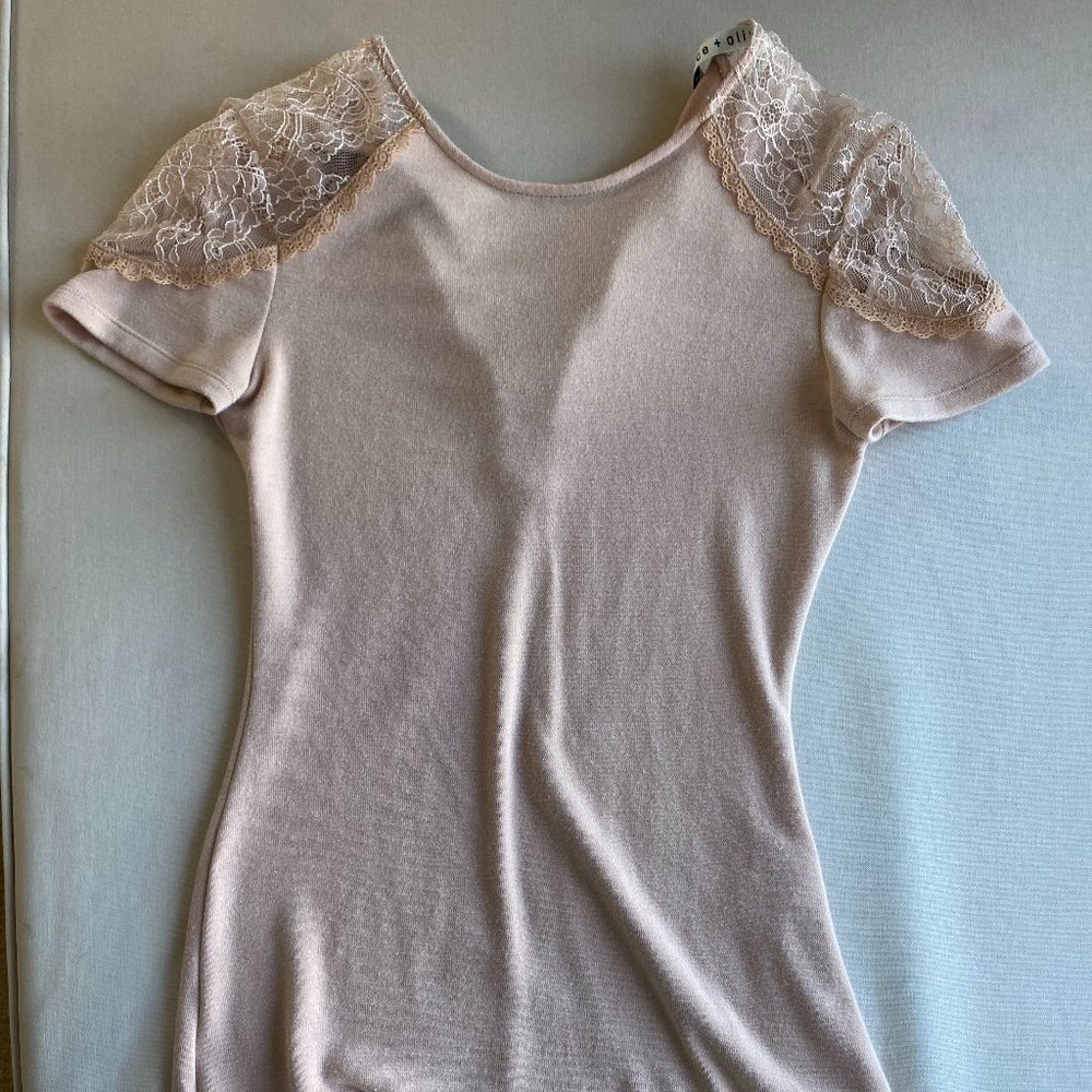 Alice + Olivia Dusty Pink Lace Top With Zip Back